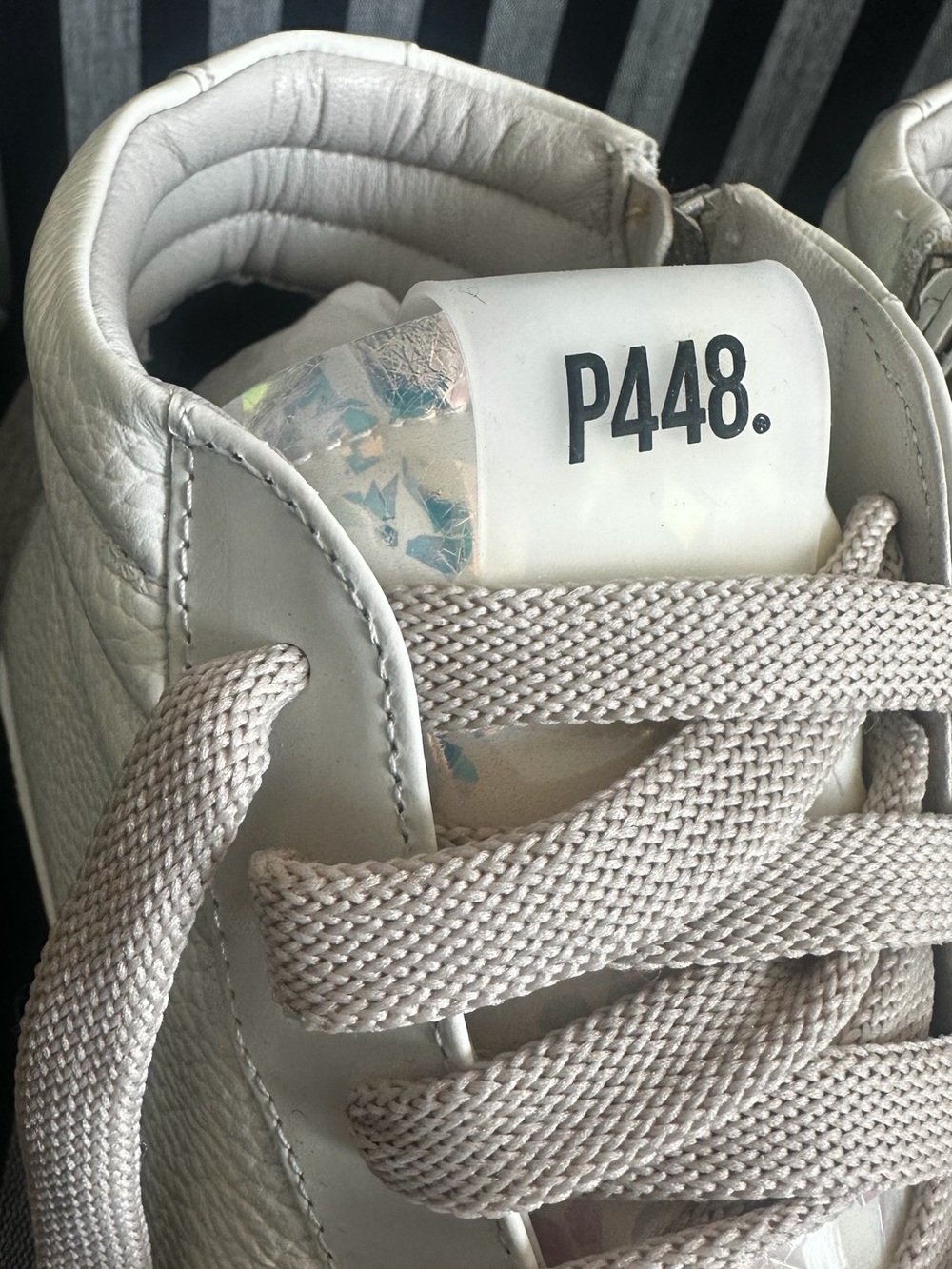 P448 Women’s White High-Top Sneakers with Taupe Laces - Picture 13 of 16